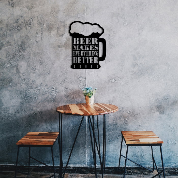 Wallity Beer Metal Decor - Accesorio de pared de metal negro